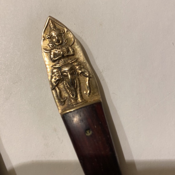 Vintage Siam Brass and Wood Serving Fork and Spoon - Picture 4 of 12